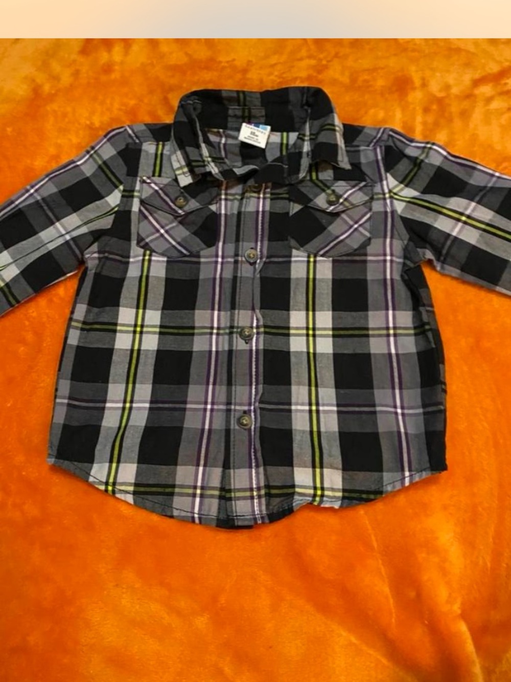 healthtex Boys Black, Gray, Purple & Yellow Plaid Button-Down Shirt